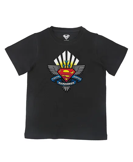 Superman By Crossroads Half Sleeves Superman Character Print T-shirt - Black