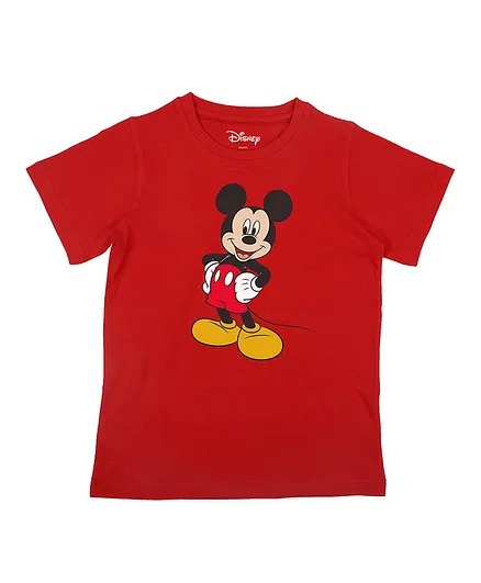 Disney By Crossroads Mickey Mouse Print Half Sleeves Tee - Red