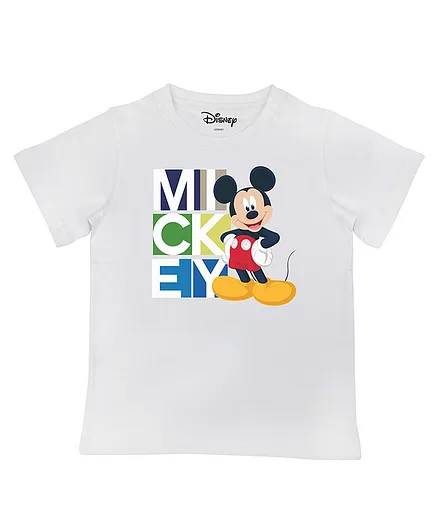 Disney By Crossroads Mickey Mouse Print Half Sleeves Tee - White