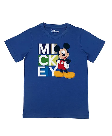 Disney By Crossroads Mickey Mouse Print Half Sleeves Tee - Blue
