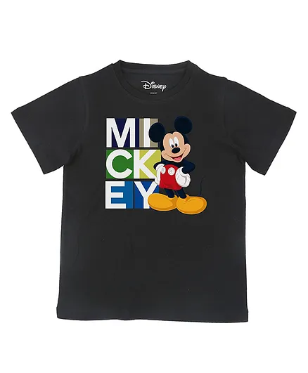 Disney By Crossroads Mickey Mouse Print Half Sleeves Tee - Black