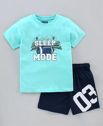 Pine Kids Bio Washed Half Sleeves Night Suit Text Print - Blue