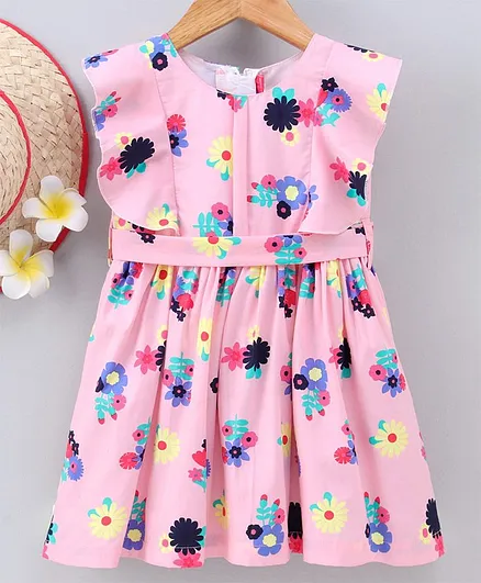 Rassha Flower Print Sleeveless Dress - Light Pink