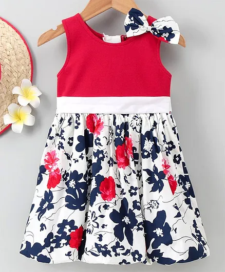 Rassha Flower Print Sleeveless Dress - Maroon