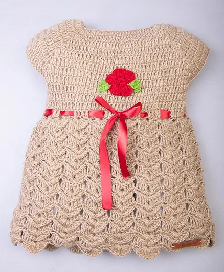 The Original Knit Short Sleeves Flower Detailing Sweater Dress - Beige