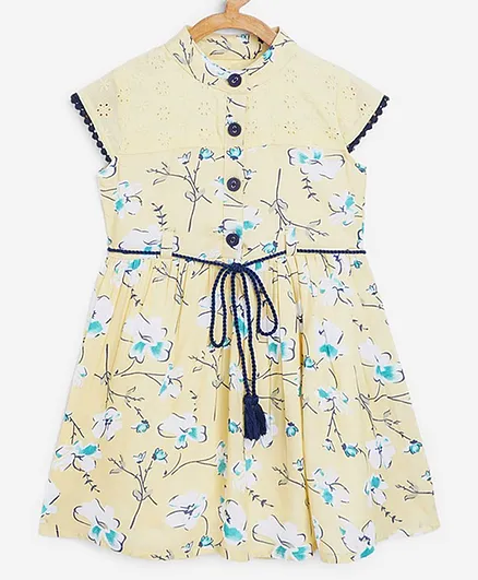Bella Moda Half Sleeves Floral Print Dress - Off White