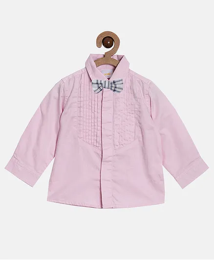 Aomi Full Sleeves Solid Colour Shirt With Checkered Bow Tie - Pink