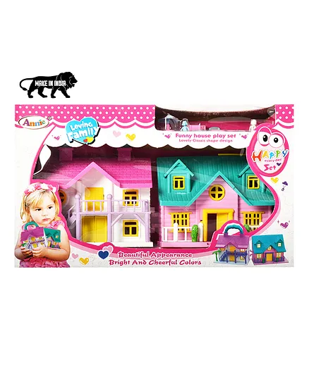 Planet of Toys Double Sided Dolls House & Play Set with Furniture - Multicolor