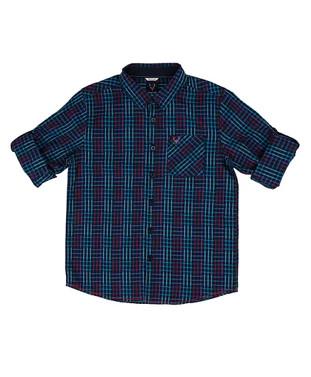 Allen Solly Juniors Regular Fit Checks Shirt - Navy (Tape colour may vary)
