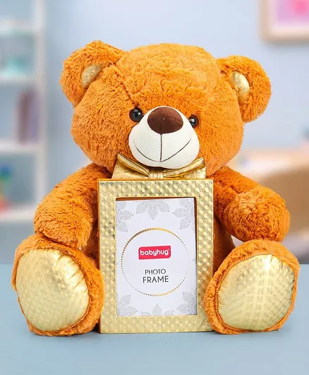 Babyhug Teddy Bear Soft Toy With Photo Frame Brown - Height 40 cm