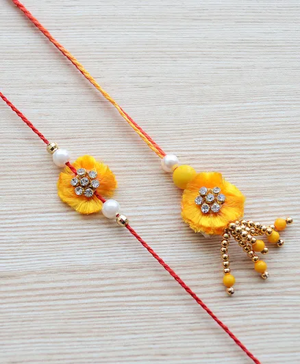 Pretty Ponytails Combo Of 2 Lumba & Rakhi - Yellow Gold