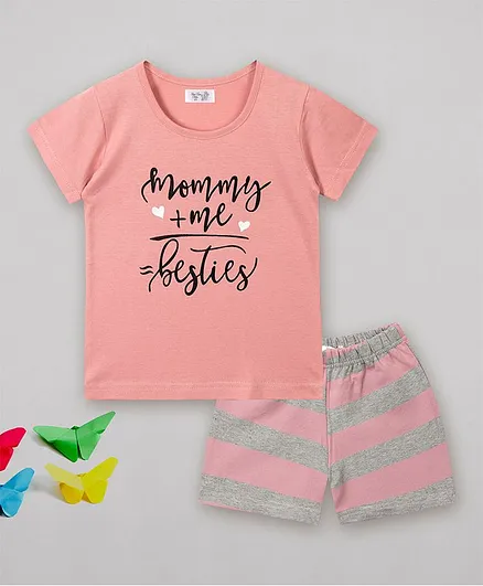 Sheer Love Half Sleeves Mommy + Me Besties Printed Night Suit - Pink