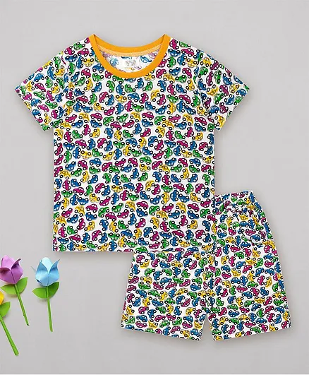 Sheer Love Half Sleeves All Over Cars Printed Night Suit - Multi Colour