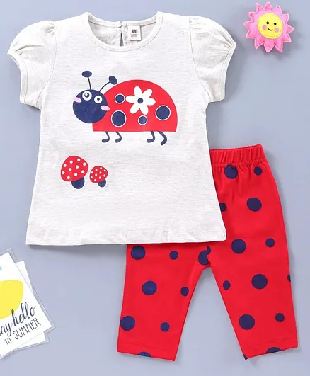 ToffyHouse Half Sleeves T-Shirt with Pyjama Set - White & Red
