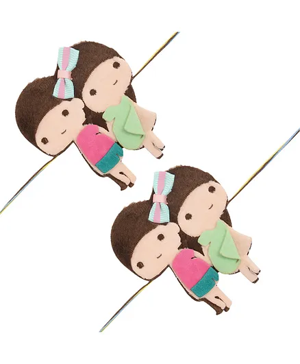 Arendelle Combo Of 2 Brother & Sister Cartoon Design Rakhi - Green & Pink