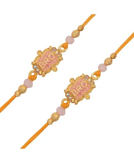 Arendelle Combo Of 2 Gold Plated Bro Design Rakhi - Pink