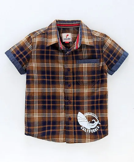 JusCubs Half Sleeves Checked Shirt - Brown