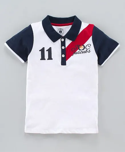 JusCubs Half Sleeves 11 Patch Polo Tee - White