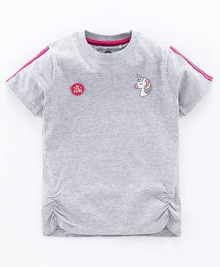 JusCubs Half Sleeves Unicorn Emboridery Top - Grey