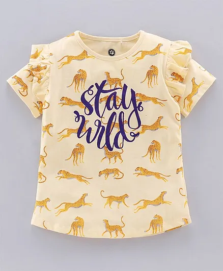 JusCubs Half Sleeves Stay Wild Printed Top - Yellow