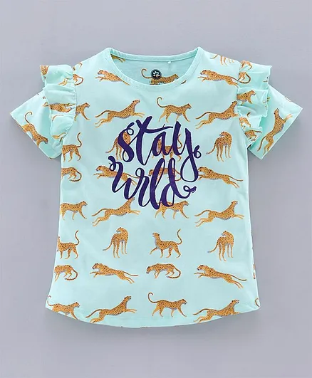JusCubs Half Sleeves Stay Wild Printed Top - Blue
