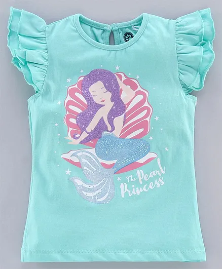 JusCubs Cap Sleeves Pearl Princess Printed Top - Blue
