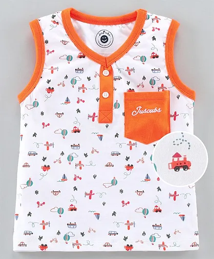 JusCubs Sleeveless Printed Tee - White