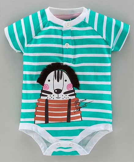 JusCubs Half Sleeves Striped Onesie - Green