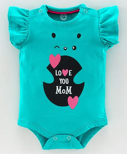 JusCubs Short Sleeves Love You Mom Print Onesie - Green