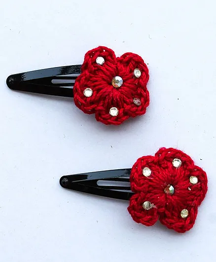 Woonie Handmade Flower Hair Clips - Red