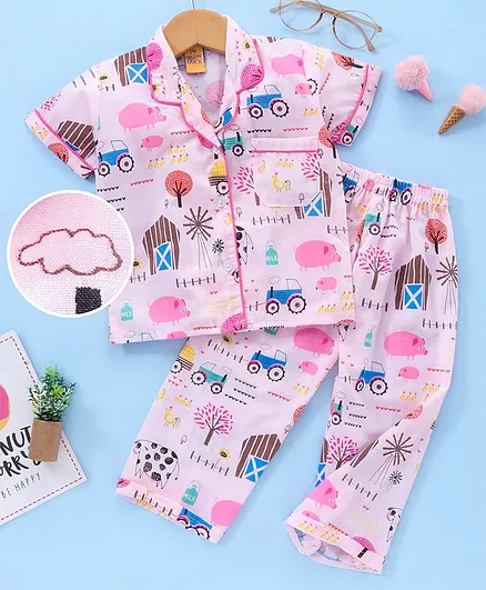 Yellow Duck Half Sleeves Printed Night Suit - Pink