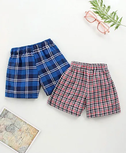 Rikidoos Pack Of 2 Checked Shorts - Blue Red