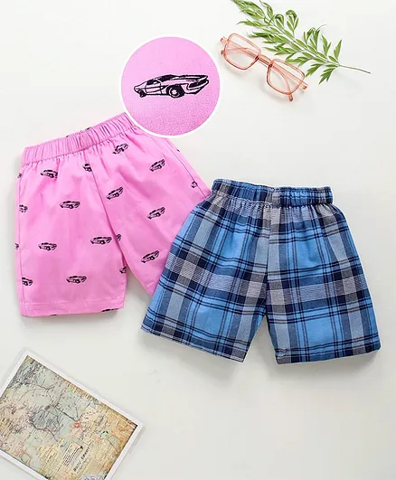 Rikidoos Pack Of 2 Checked Shorts - Blue Pink