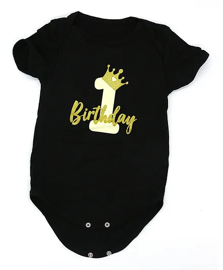 MOMISY Half Sleeves Onesie Birthday Print - Black