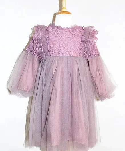 Chopuco Full Sleeves Lacey Dress - Purple