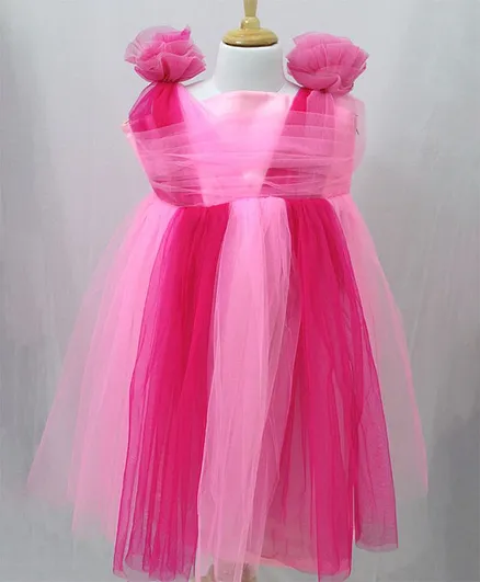 Chopuco Sleeveless Solid Colour Dual Shaded Dress - Pink