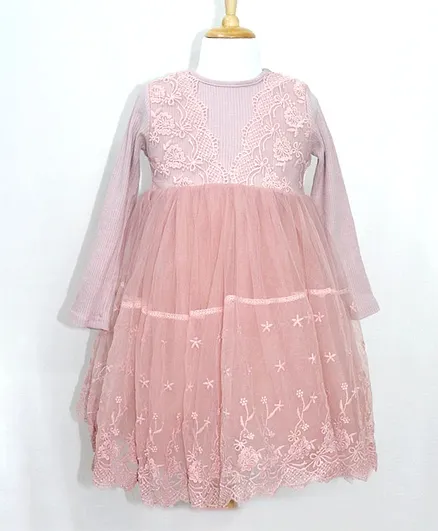 Chopuco Full Sleeves Lacey Dress - Pink
