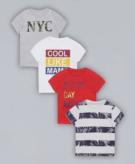 Plum Tree Pack Of 4 Half Sleeves Every Day Awesome Print Tee - Multi
