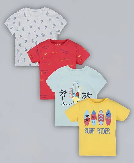 Plum Tree Pack Of 4 Half Sleeves Skateboard Print Tee - Multi