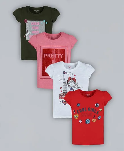 Plum Tree Pack Of 4 Cap Sleeves Cool Girls Print Tee - Multi