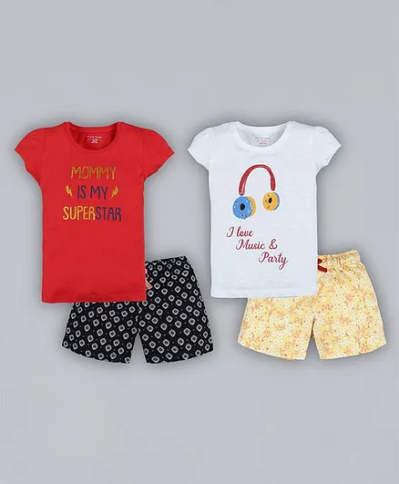 Plum Tree Sets Of 2 Cap Sleeves Headphones Print Tee & 2 Shorts - Multi