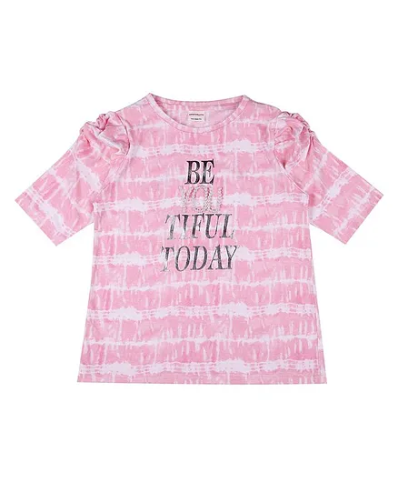 RAINE AND JAINE Half Sleeves Text Print Top - Pink