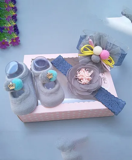 Kidofash Set Of 2 Headband & Booties - Grey