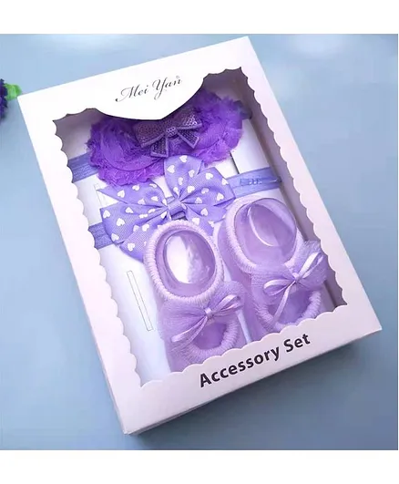 Kidofash Bow Design Booties & 2 Headbands Gift Set - Purple