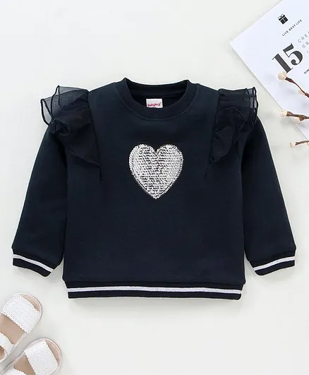 Babyhug Full Sleeves Sweatshirt Sequinned Heart Detailing - Navy Blue