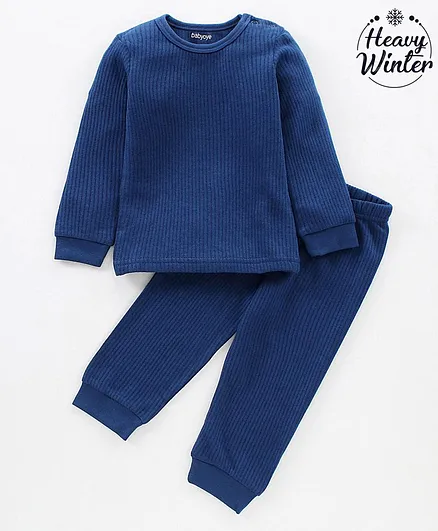 Babyoye Full Sleeves Cotton Blend Thermal Set - Blue