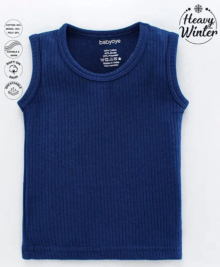 Babyoye Cotton Sleeveless Thermal Vest - Navy Blue