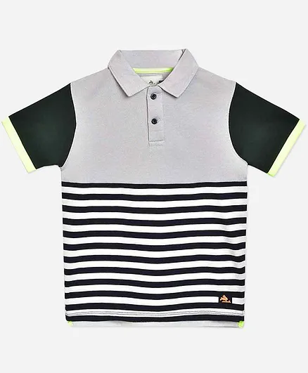 Cherry Crumble By Nitt Hyman Half Sleeves Striped Polo Tee - Grey