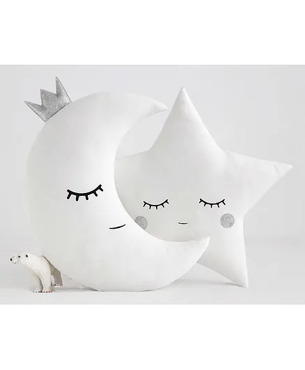 Stybuzz Moon & Star Crib Cushion Pack of 2 - White & Silver