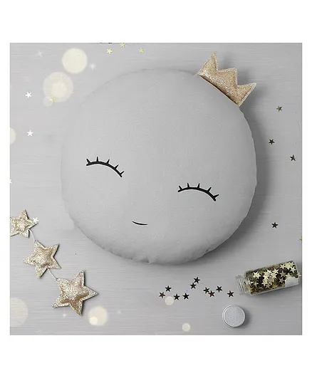 Stybuzz Full Moon Shape Plush Velvet Cushion - Grey